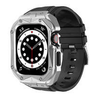 Kingxbar CYF140 2w1 pasek Apple Watch Ultra, SE, 8, 7, 6, 5, 4, 3, 2, 1 (49, 45, 44, 42  mm) z wbudowanym pancernym etui ze stali nierdzewnej srebrny
