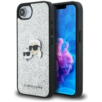 Etui Karl Lagerfeld Fixed Glitter Ikonik Metal Pin na iPhone 16e - srebrne
