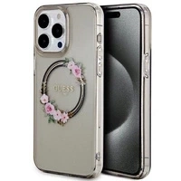 Etui Guess IML Flowers Wreath MagSafe na iPhone 15 Pro Max - czarne
