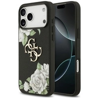 Etui Guess Grained Roses & Big 4G Logo na iPhone 17 Pro Max - czarne