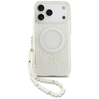 Etui Guess IML Flowers Electro Pearl Strap MagSafe na iPhone 17 Pro Max - białe