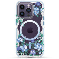 Kingxbar Flora Series magnetyczne etui iPhone 14 MagSafe ozdobione nadrukiem w kwiaty orchid